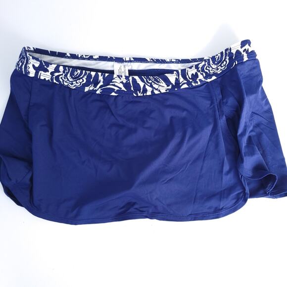 Liz Claiborne Skirted Bikini Bottoms SZ XL Blue White Elastic Waist Bathing Suit - Picture 1 of 5